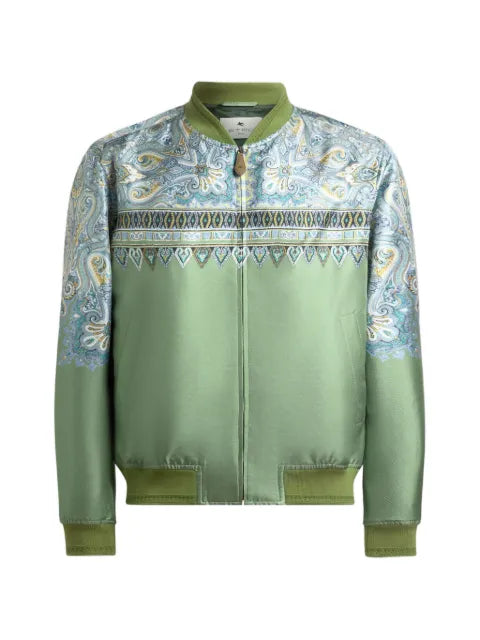 ETRO silk bomber jacket with placed pocket-square Paisley print