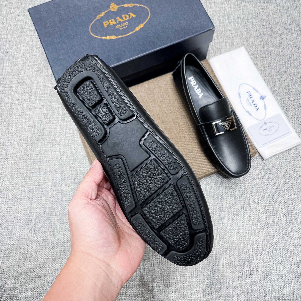 Prada Men's Black Leather Loafers