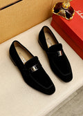 Ferragamo Men's Black Buckle Slip-On Loafers
