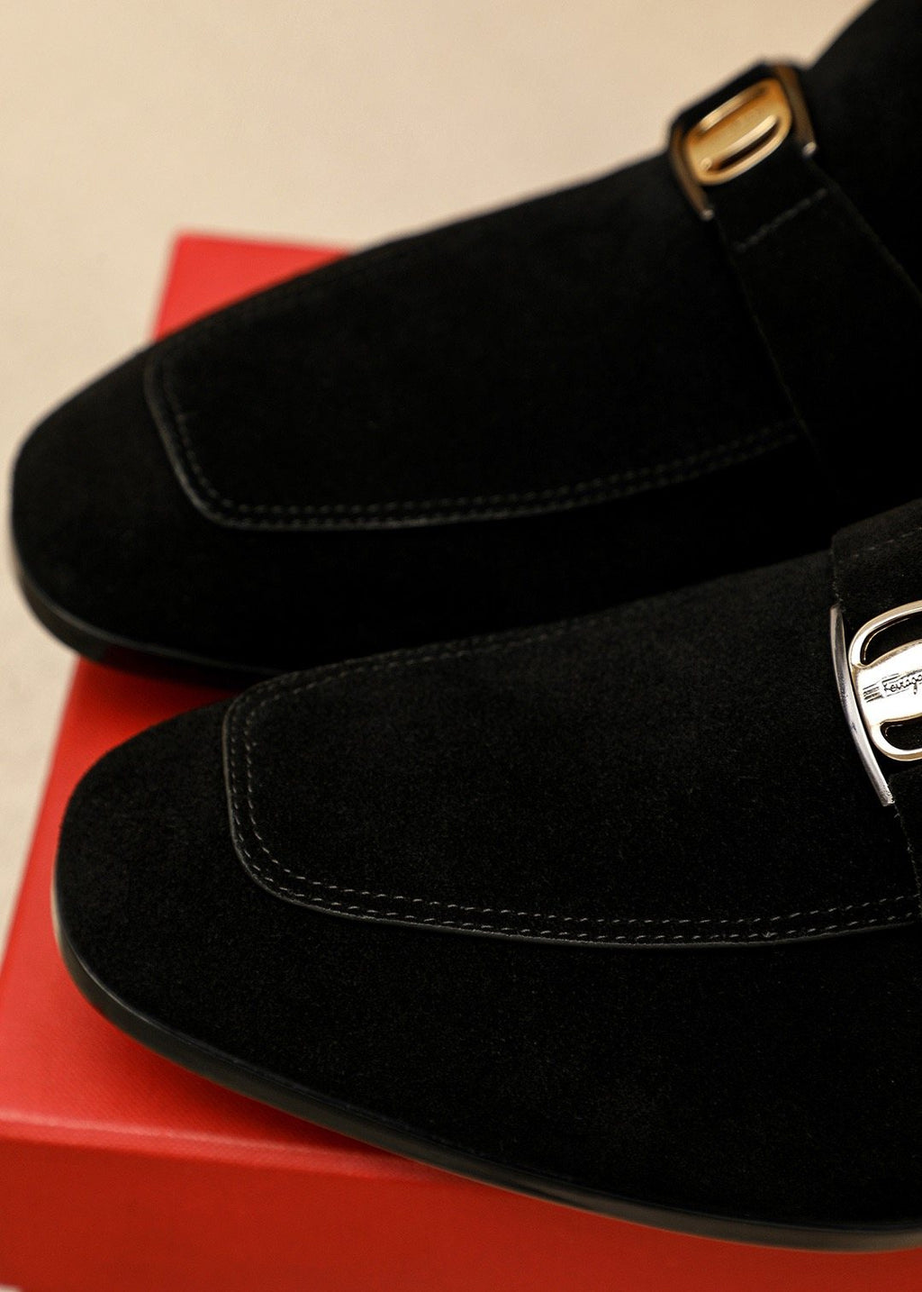 Ferragamo Men's Black Buckle Slip-On Loafers