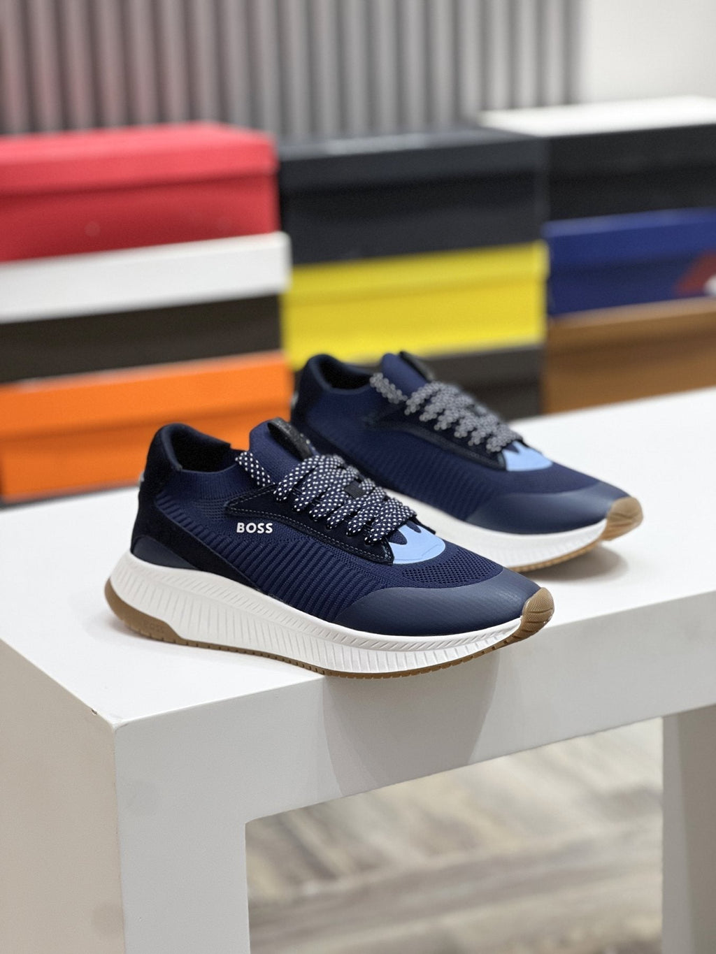 BOSS Men's Knit Ribbed-Sole Sneakers