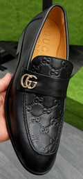 Gucci Black Embossed Loafers with Gold-Tone Detail