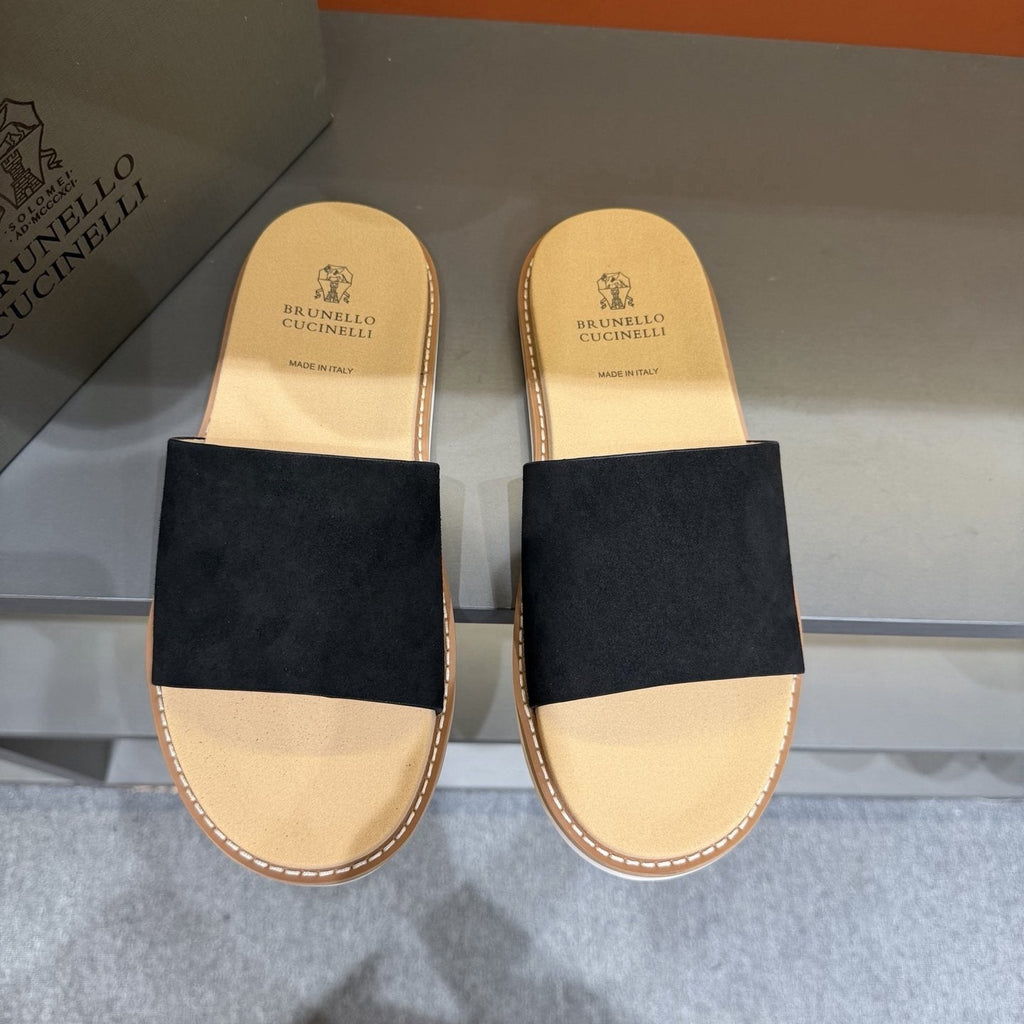 Brunello Cucinelli Men's Wide Strap Slide Sandals