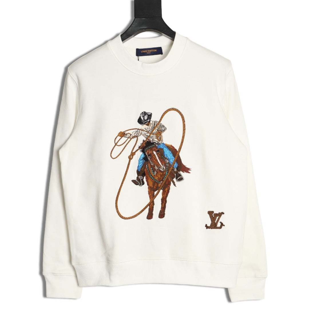 Louis Vuitton 24FW Western Cowboy Embroidered Crewneck Sweatshirt - Ivory