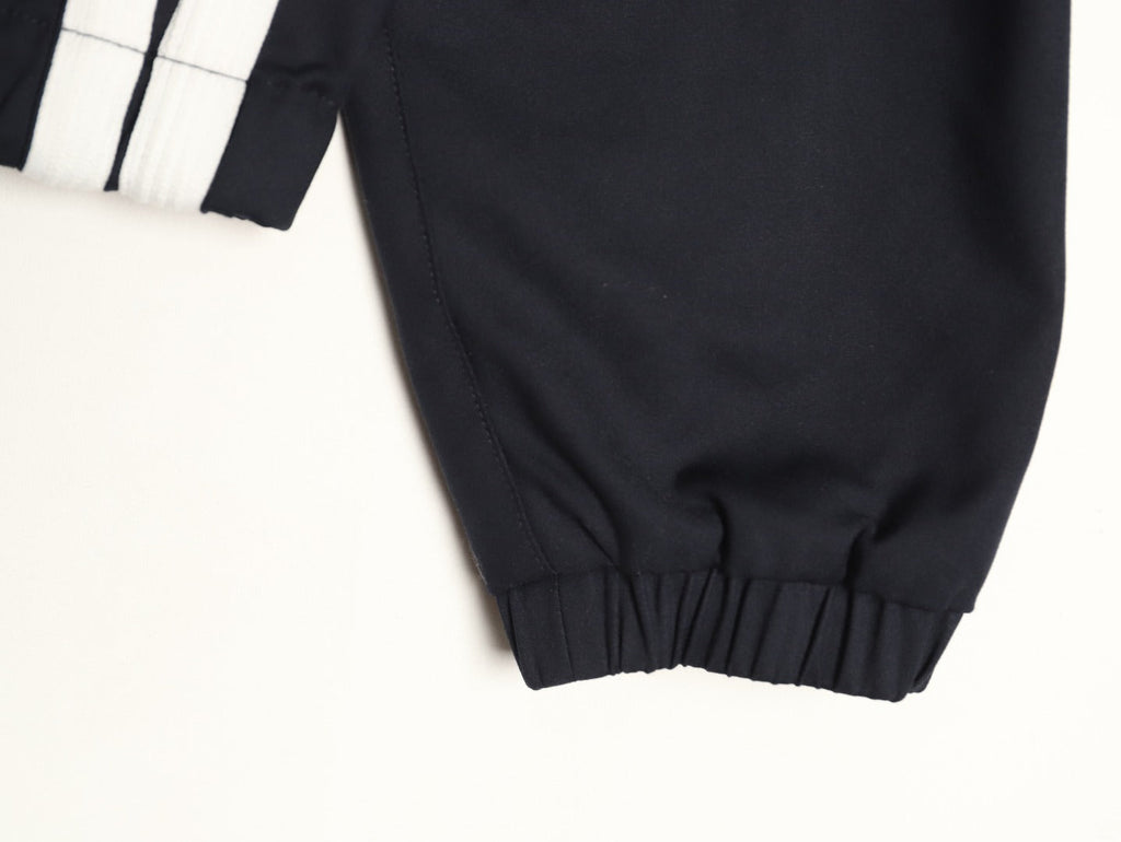Moncler White-Stripe Stand-Collar Zip Jacket - Black